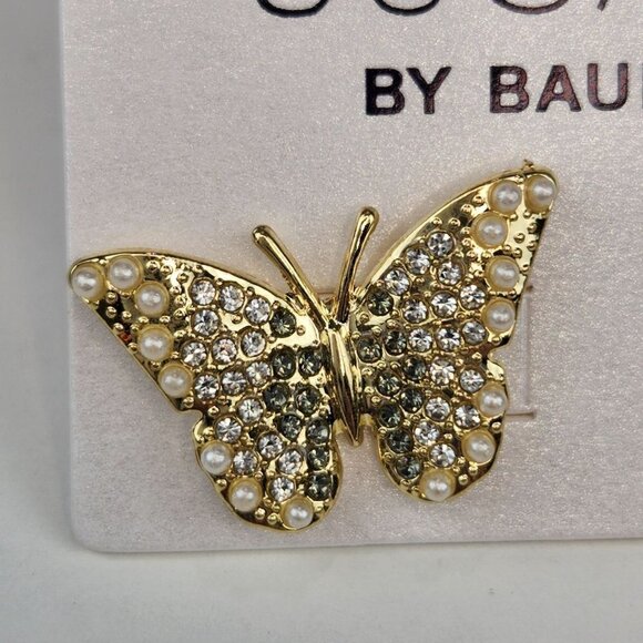 SUGARFIX By‎ BaubleBar Butterfly Earrings Inlaid Crystals Pearls Gold Tone - Picture 2 of 4